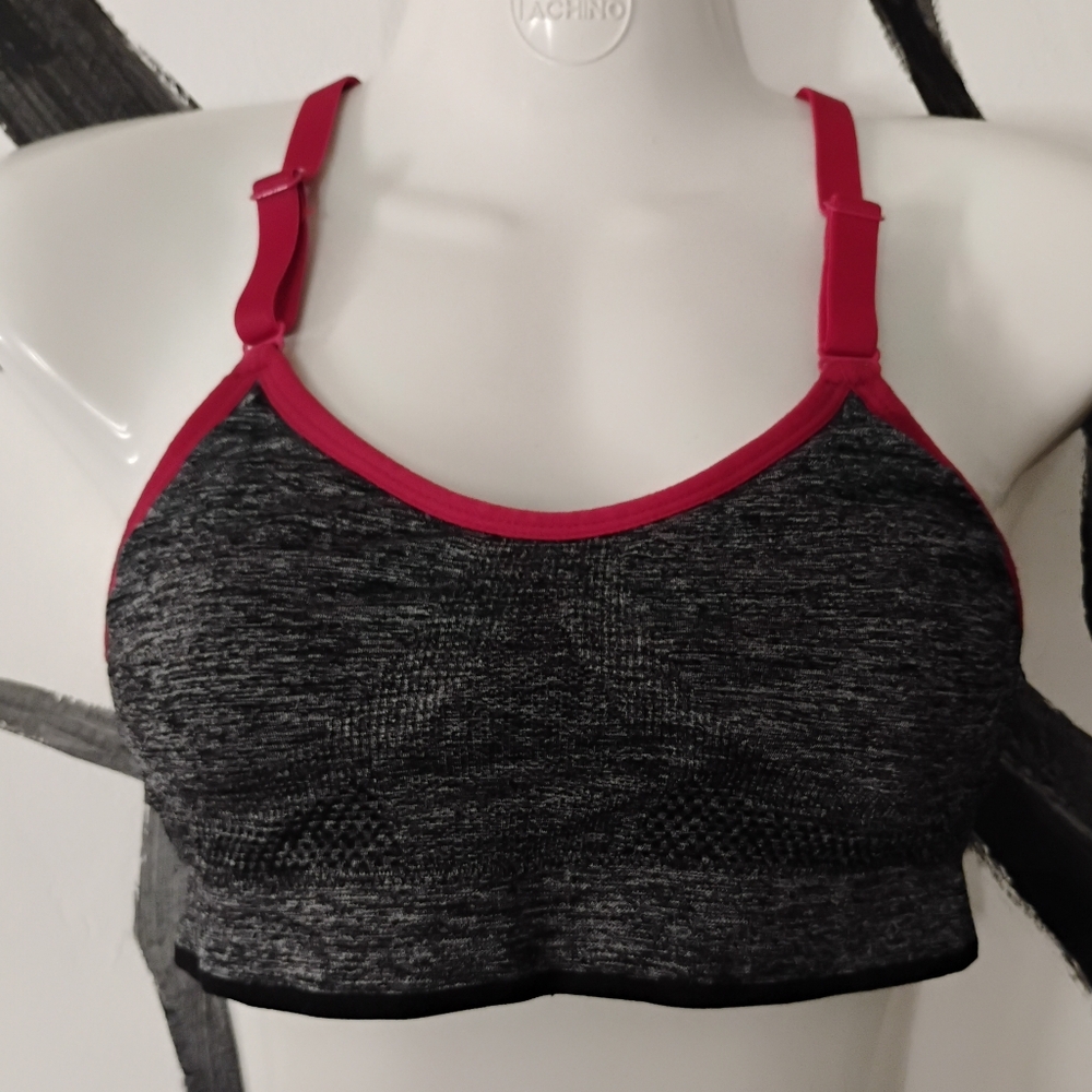 Sports Bra sz Medium Racerback Charcoal Grey and Red